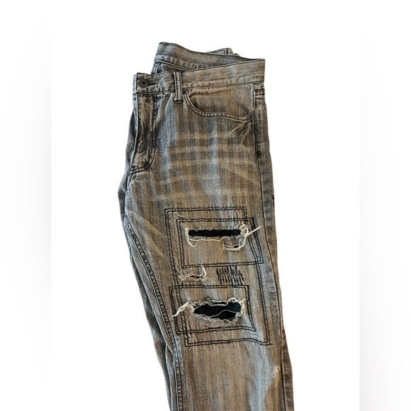 Rupert Difference Japanese Brand Distressed Patchwork Striped Jeans Sz 32 - Picture 5 of 12